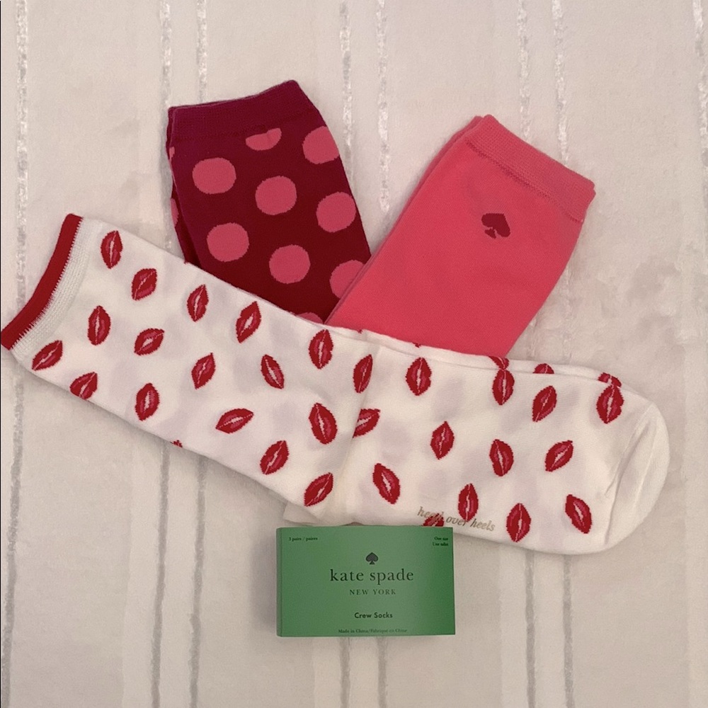Kate Spade NY Kisses Multi Crew Socks 3 pairs One Size